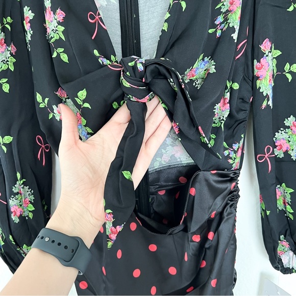 NWT For Love & Lemons Wilson Print Ruched Midi Dress in Polka Dots & Floral - Picture 8 of 10